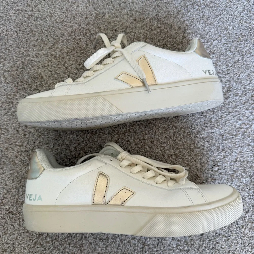 Veja Campo Leather Low Top Lace Up Sneakers EU39 Extra White/Platine Worn Once! - Picture 7 of 12